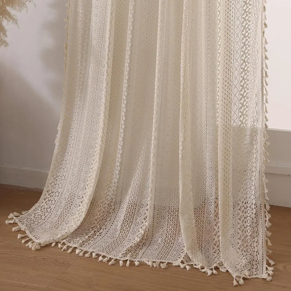 Boho Lace Curtains 2 Panels
